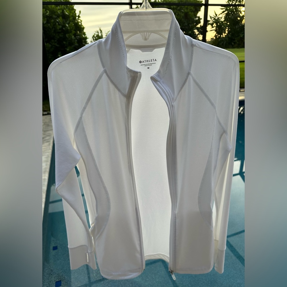 Athleta Women’s  lighweight Jacket Full Zip Pockets White Size M